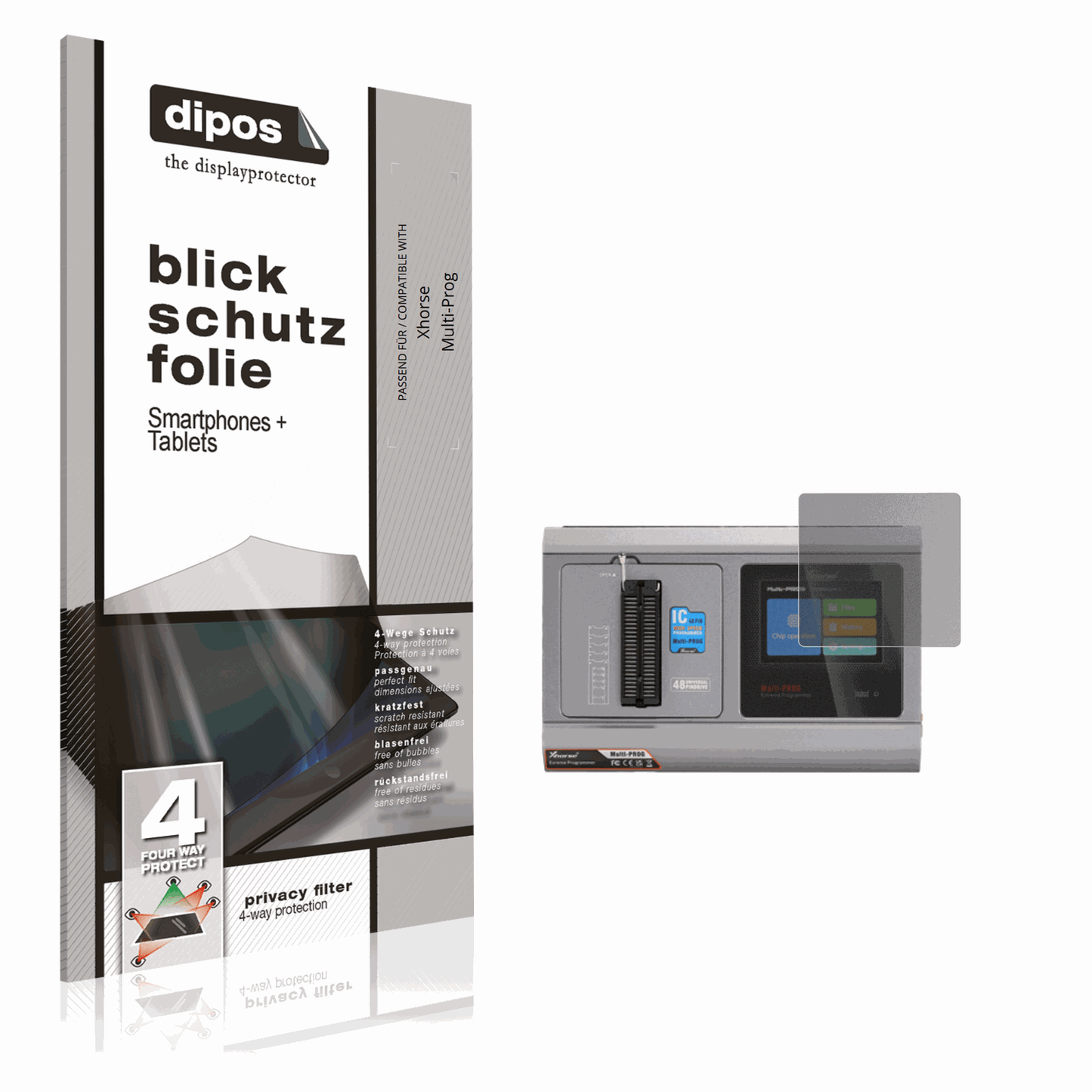 Blickschutzfolie von dipos passend für Xhorse Multi-Prog, präziser Zuschnitt und blasenfrei montiert