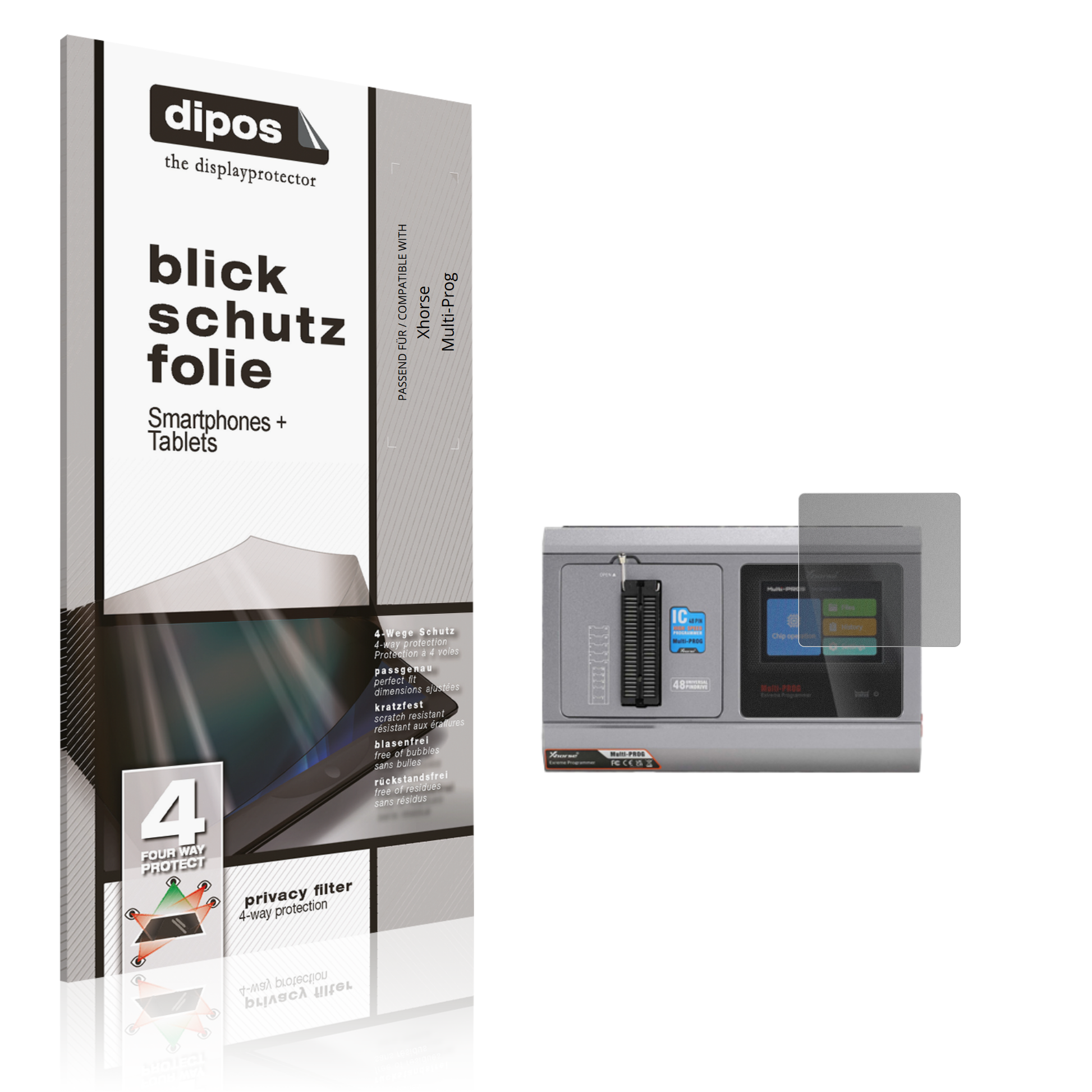 Blickschutzfolie von dipos passend für Xhorse Multi-Prog, präziser Zuschnitt und blasenfrei montiert