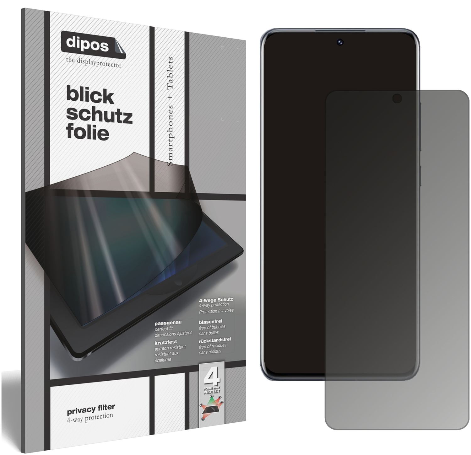 Blickschutzfolie von dipos passend für Xiaomi 12 Pro, präziser Zuschnitt und blasenfrei montiert