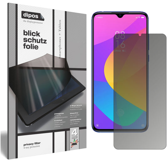 Blickschutzfolie von dipos passend für Xiaomi Mi 9 Lite, präziser Zuschnitt und blasenfrei montiert