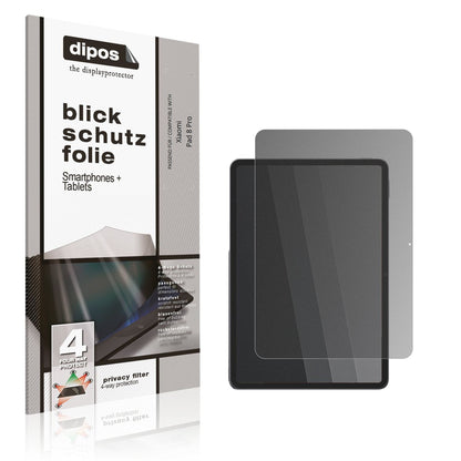 Blickschutzfolie von dipos passend für Xiaomi Pad 8 Pro, präziser Zuschnitt und blasenfrei montiert