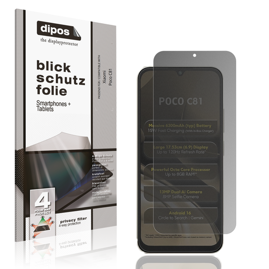 Blickschutzfolie von dipos passend für Xiaomi Poco C81, präziser Zuschnitt und blasenfrei montiert