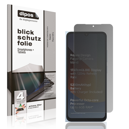 Blickschutzfolie von dipos passend für Xiaomi Poco C81x, präziser Zuschnitt und blasenfrei montiert