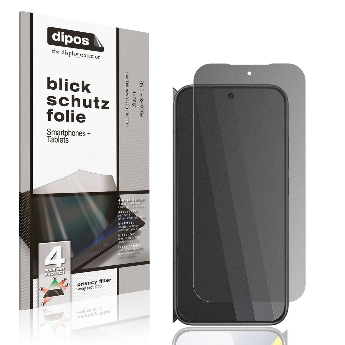Blickschutzfolie von dipos passend für Xiaomi Poco F8 Pro 5G, präziser Zuschnitt und blasenfrei montiert