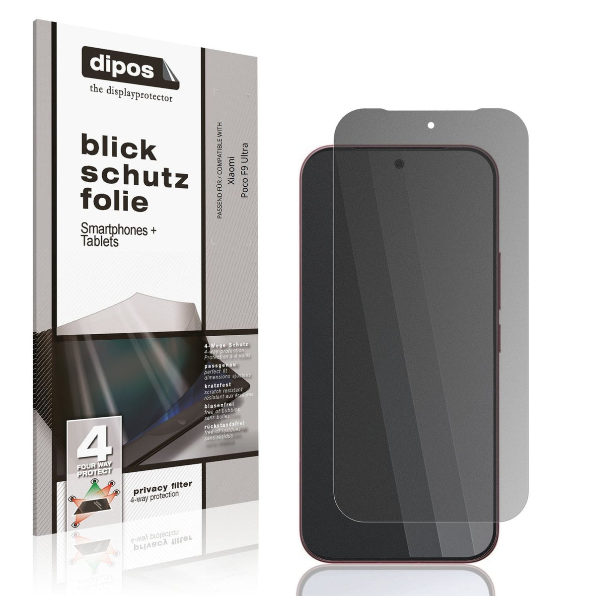 Blickschutzfolie von dipos passend für Xiaomi Poco F9 Ultra, präziser Zuschnitt und blasenfrei montiert