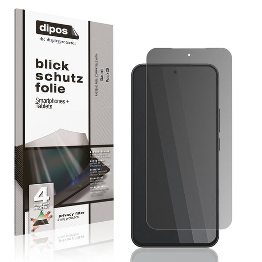 Blickschutzfolie von dipos passend für Xiaomi Poco X8, präziser Zuschnitt und blasenfrei montiert