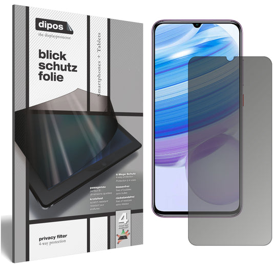 Blickschutzfolie von dipos passend für Xiaomi Redmi 10X Pro, präziser Zuschnitt und blasenfrei montiert