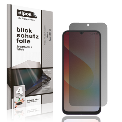 Blickschutzfolie von dipos passend für Xiaomi Redmi 15A 5G, präziser Zuschnitt und blasenfrei montiert