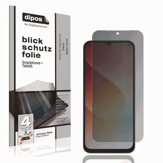 Blickschutzfolie von dipos passend für Xiaomi Redmi 15A 5G, präziser Zuschnitt und blasenfrei montiert