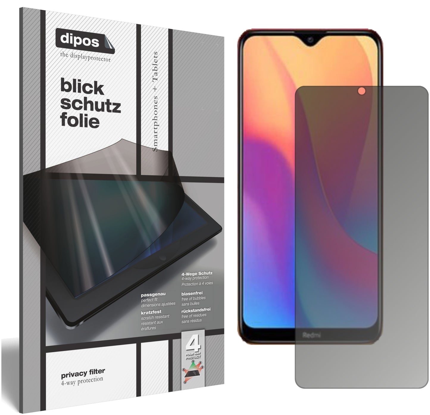 Blickschutzfolie von dipos passend für Xiaomi Redmi 9C, präziser Zuschnitt und blasenfrei montiert