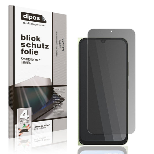 Blickschutzfolie von dipos passend für Xiaomi Redmi A7 Pro, präziser Zuschnitt und blasenfrei montiert