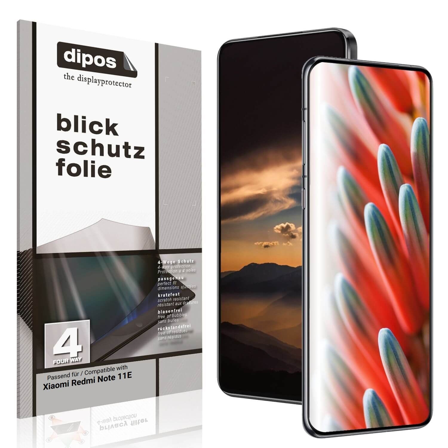 Blickschutzfolie von dipos passend für Xiaomi Redmi Note 11E, präziser Zuschnitt und blasenfrei montiert