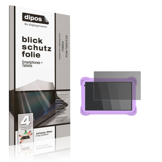 Blickschutzfolie von dipos passend für YOBWOK Kinder Tablet 8 Zoll, präziser Zuschnitt und blasenfrei montiert