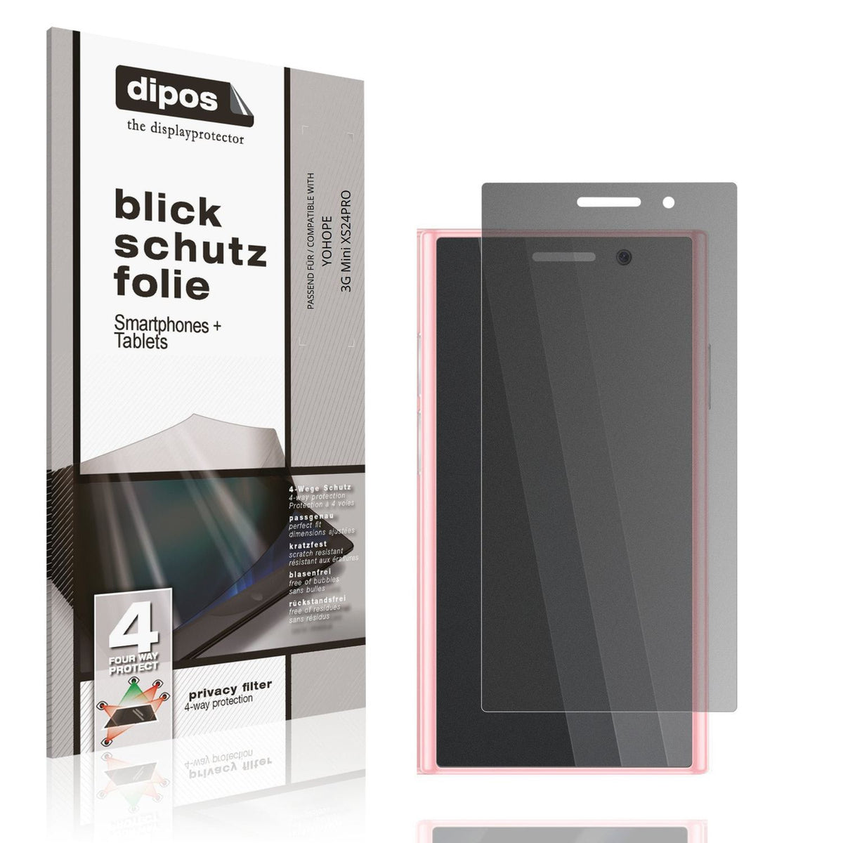 Blickschutzfolie von dipos passend für YOHOPE 3G Mini XS24PRO, präziser Zuschnitt und blasenfrei montiert