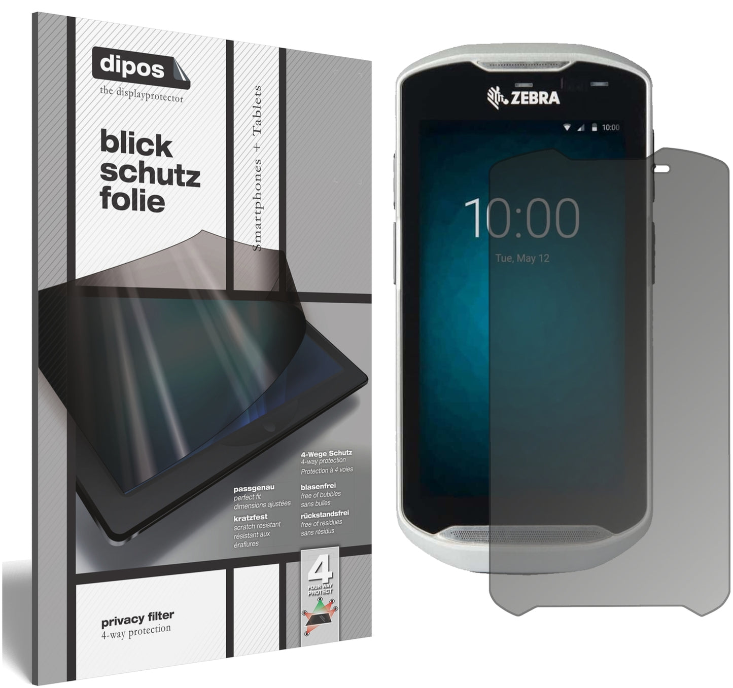 Blickschutzfolie von dipos passend für Zebra TC51, präziser Zuschnitt und blasenfrei montiert