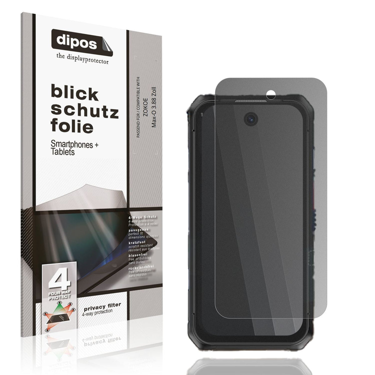 Blickschutzfolie von dipos passend für ZOKOE Max-O 3.88 Zoll, präziser Zuschnitt und blasenfrei montiert