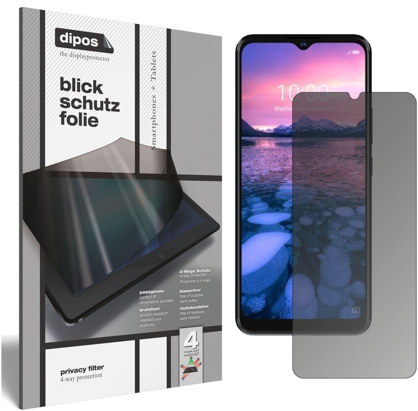 Blickschutzfolie von dipos passend für ZTE Blade 20 5G, präziser Zuschnitt und blasenfrei montiert