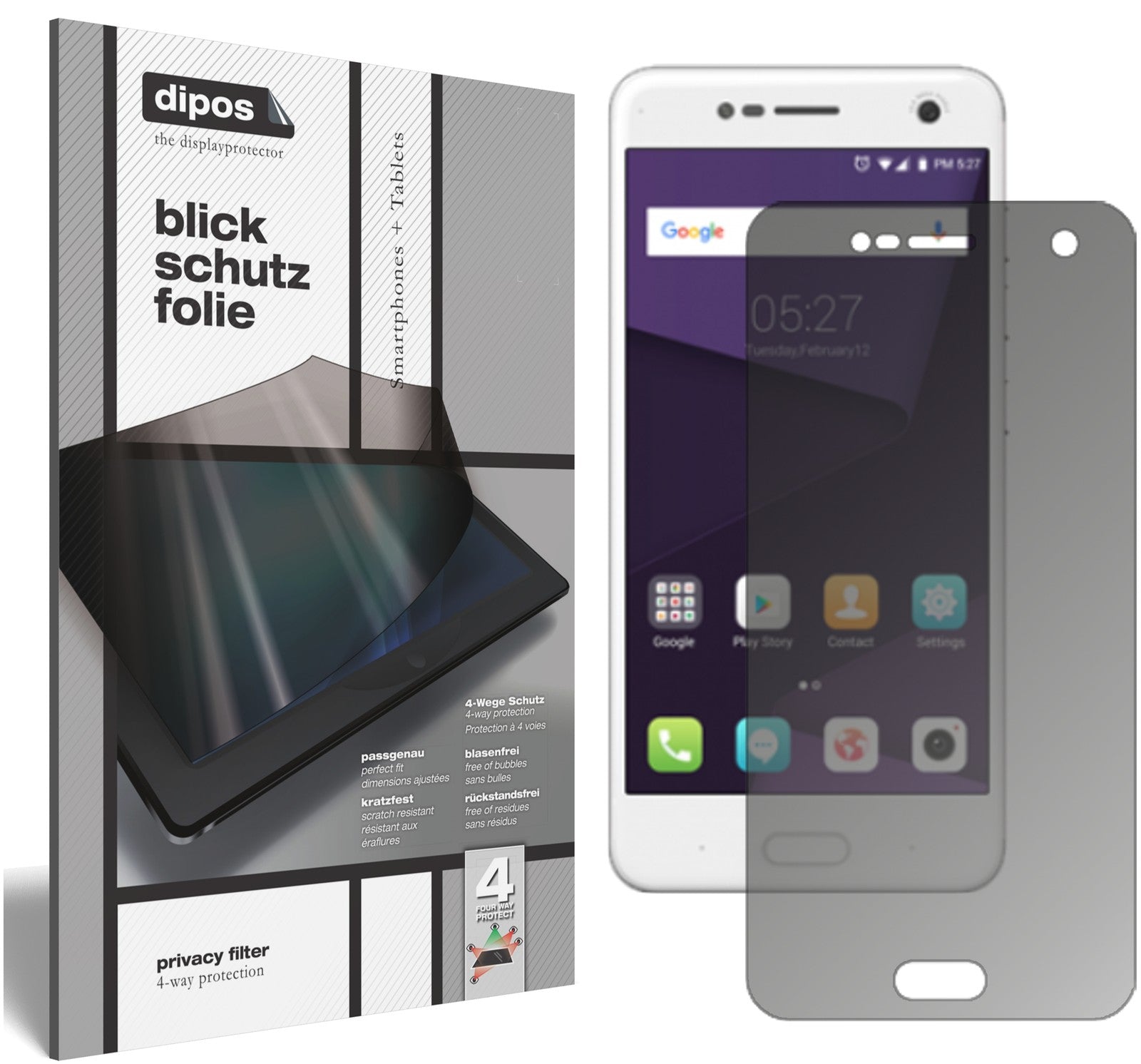 Blickschutzfolie von dipos passend für ZTE Blade V8, präziser Zuschnitt und blasenfrei montiert