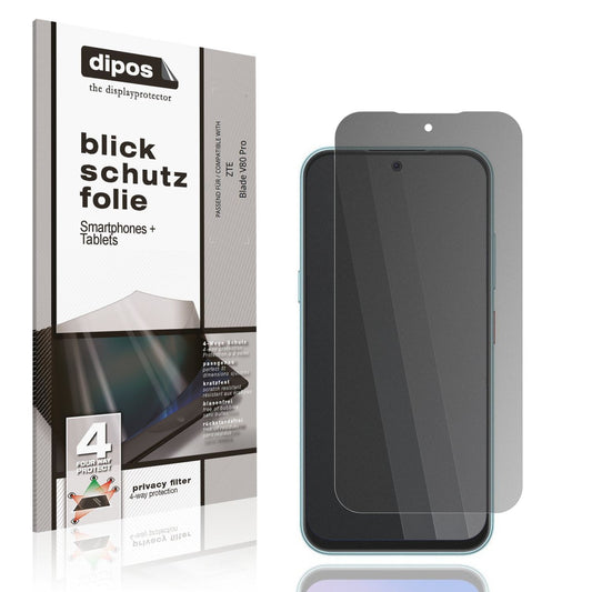 Blickschutzfolie von dipos passend für ZTE Blade V80 Pro, präziser Zuschnitt und blasenfrei montiert