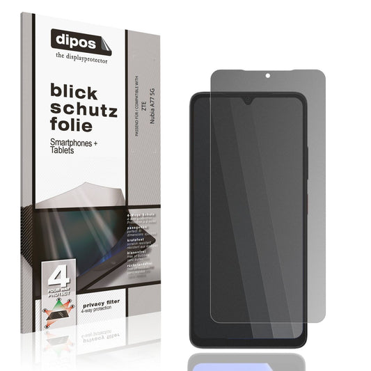 Blickschutzfolie von dipos passend für ZTE Nubia A77 5G, präziser Zuschnitt und blasenfrei montiert
