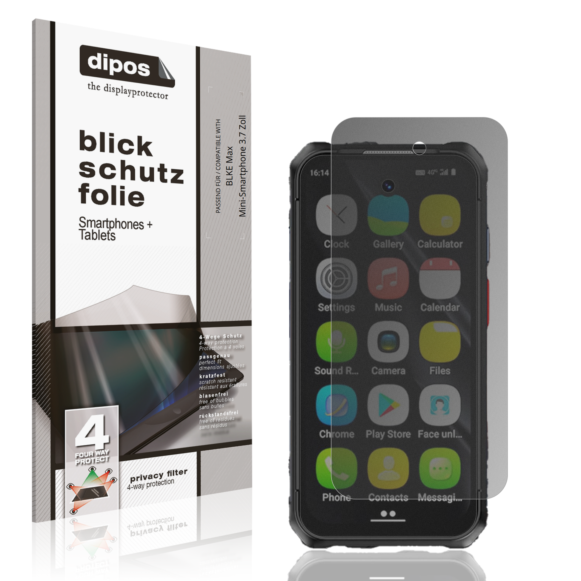 Blickschutzfolie von dipos passend für BLKE Max Mini-Smartphone 3.7 Zoll, präziser Zuschnitt und blasenfrei montiert