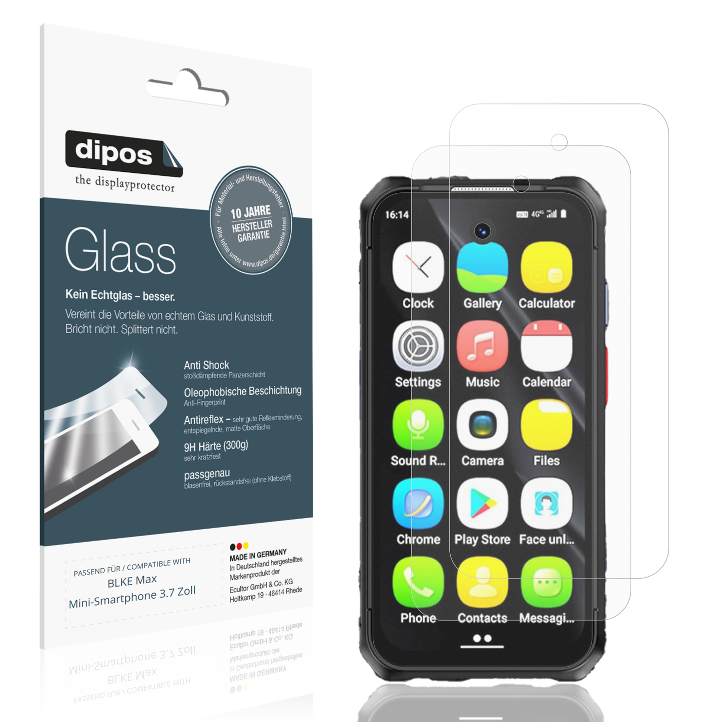 Matte Displayschutzfolie von dipos passend für BLKE Max Mini-Smartphone 3.7 Zoll, 9H kratzfest und blasenfrei montiert