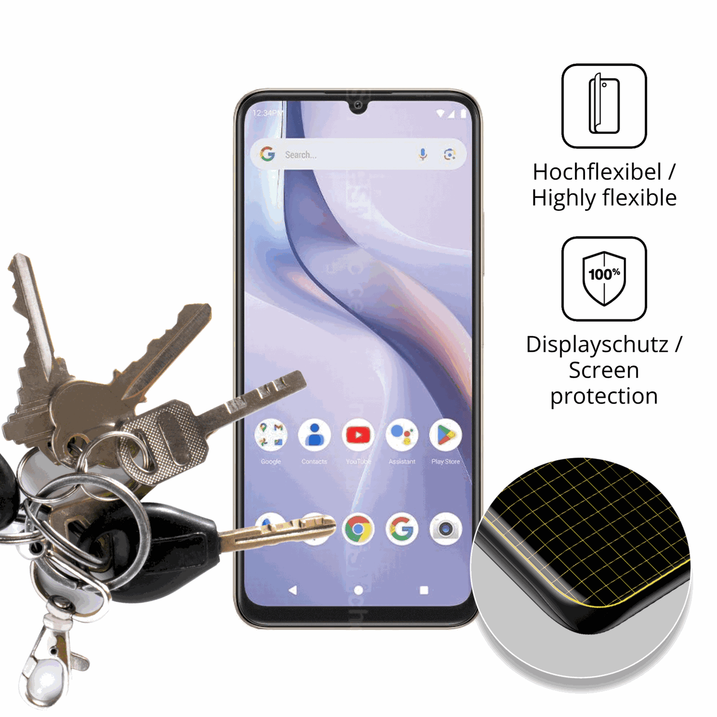 dipos Displayschutz für BLU Bold K12, transparente Oberfläche, perfekte Passform auch für die Rundungen