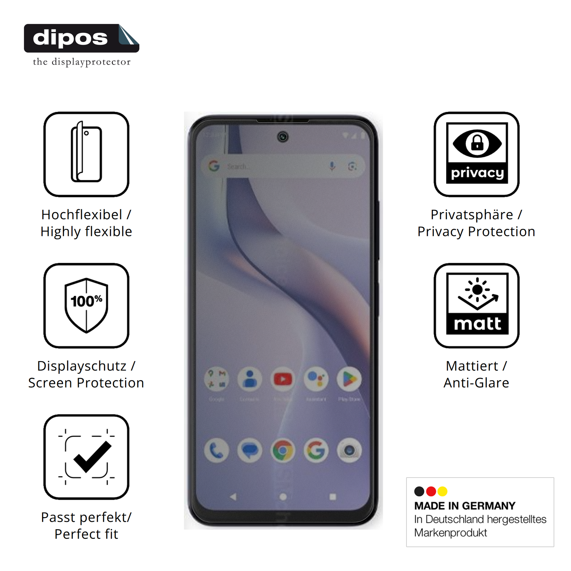 Flexible TPU-Folie passend zugeschnitten für BLU Bold K22, mit Privatsphäre-Schutz durch Sichtschutz-Folie