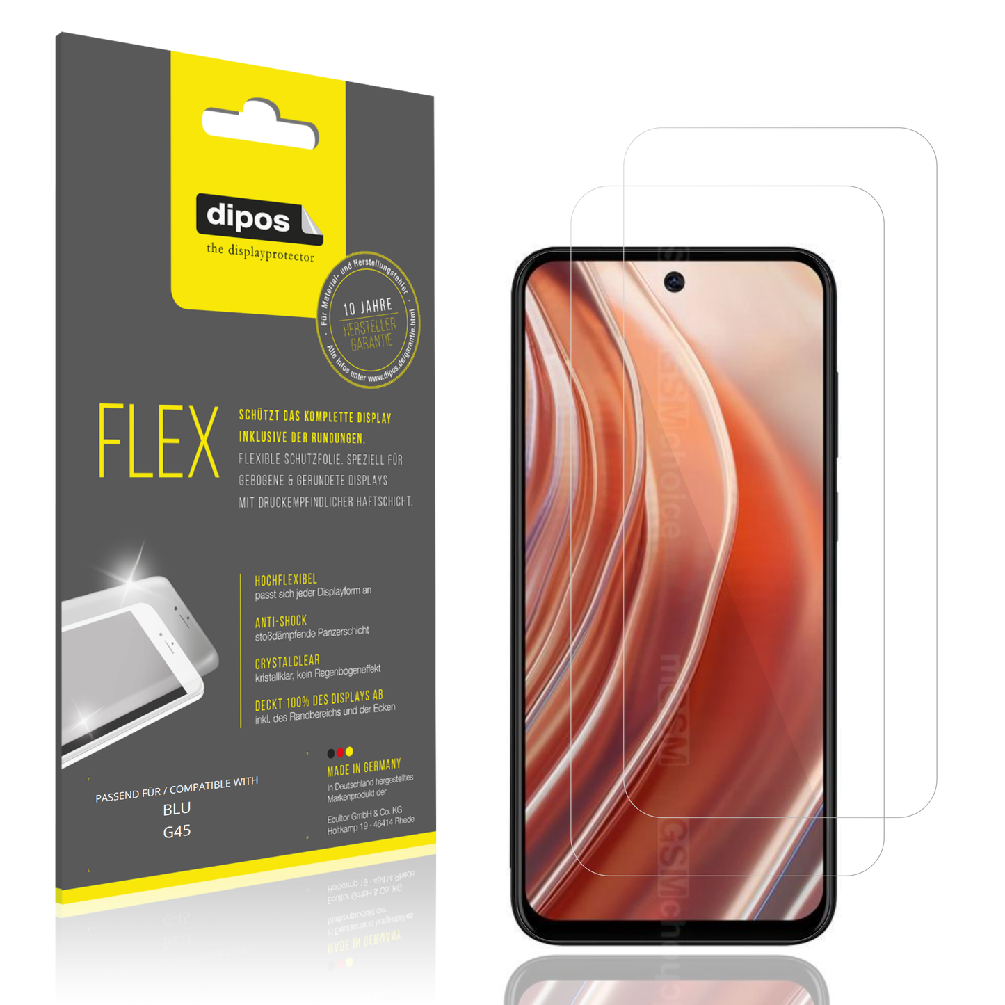 Klare Displayschutzfolie von dipos passend für BLU G45, 100% Displayabdeckung und blasenfreie Montage