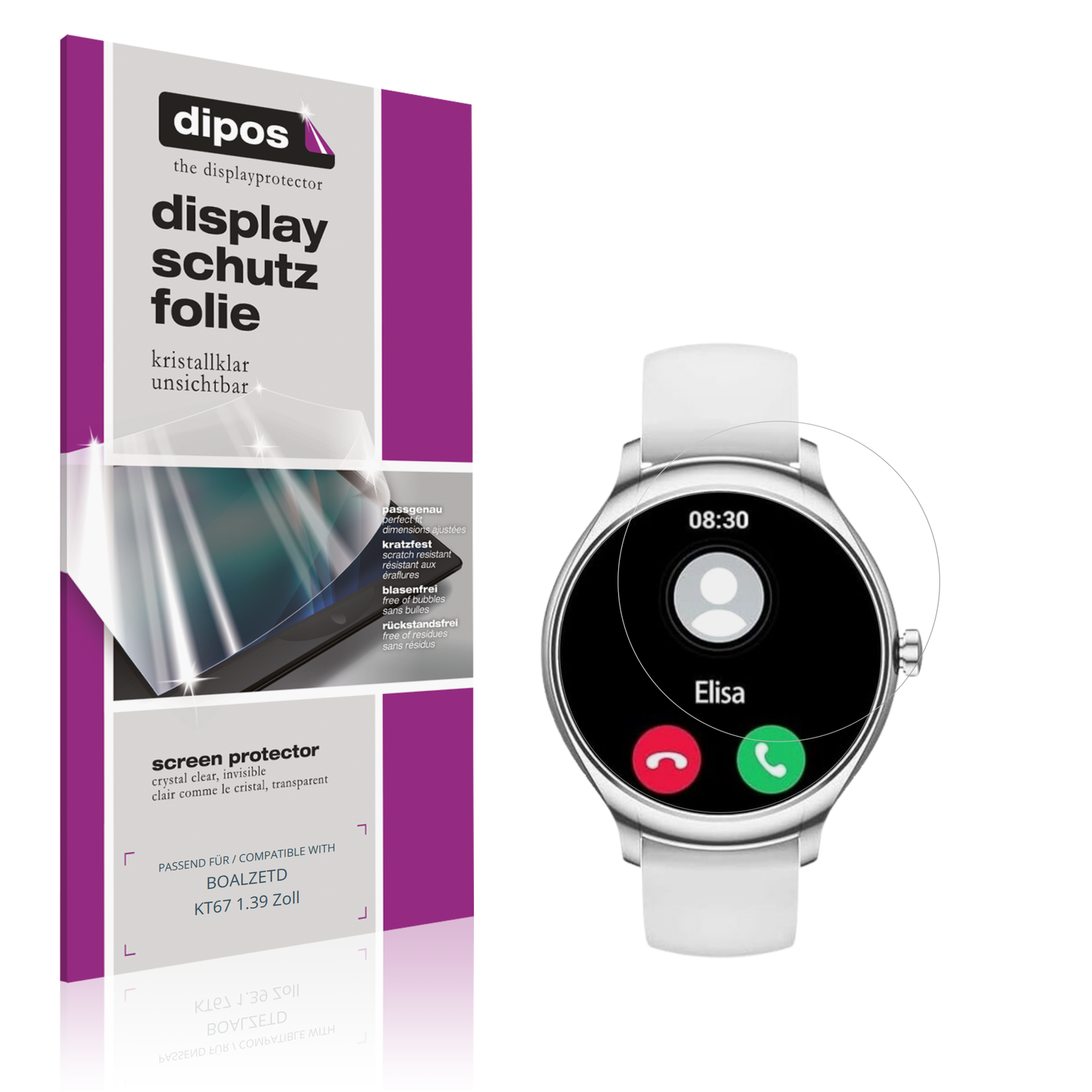 Klare Displayschutzfolie von dipos passend für BOALZETD KT67 1.39 Zoll, präziser Zuschnitt und blasenfrei montiert