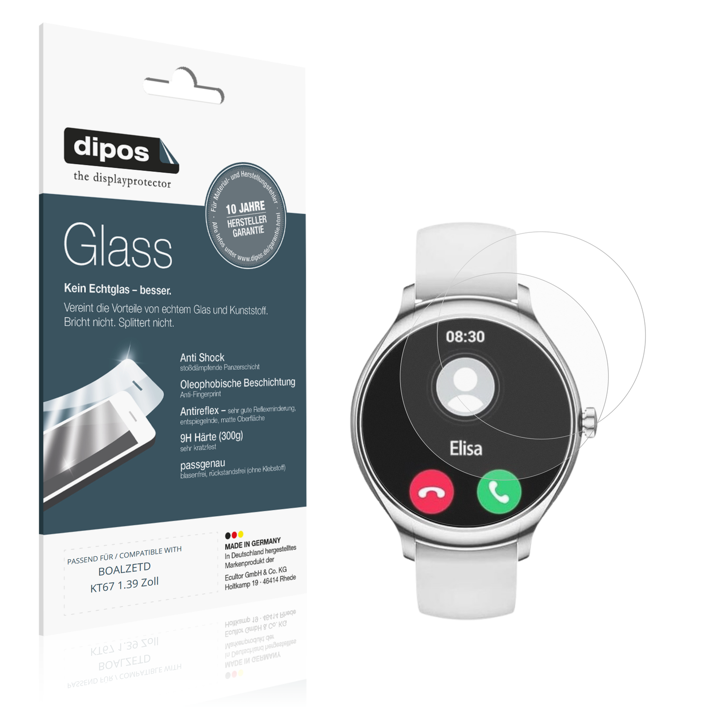 Matte Displayschutzfolie von dipos passend für BOALZETD KT67 1.39 Zoll, 9H kratzfest und blasenfrei montiert