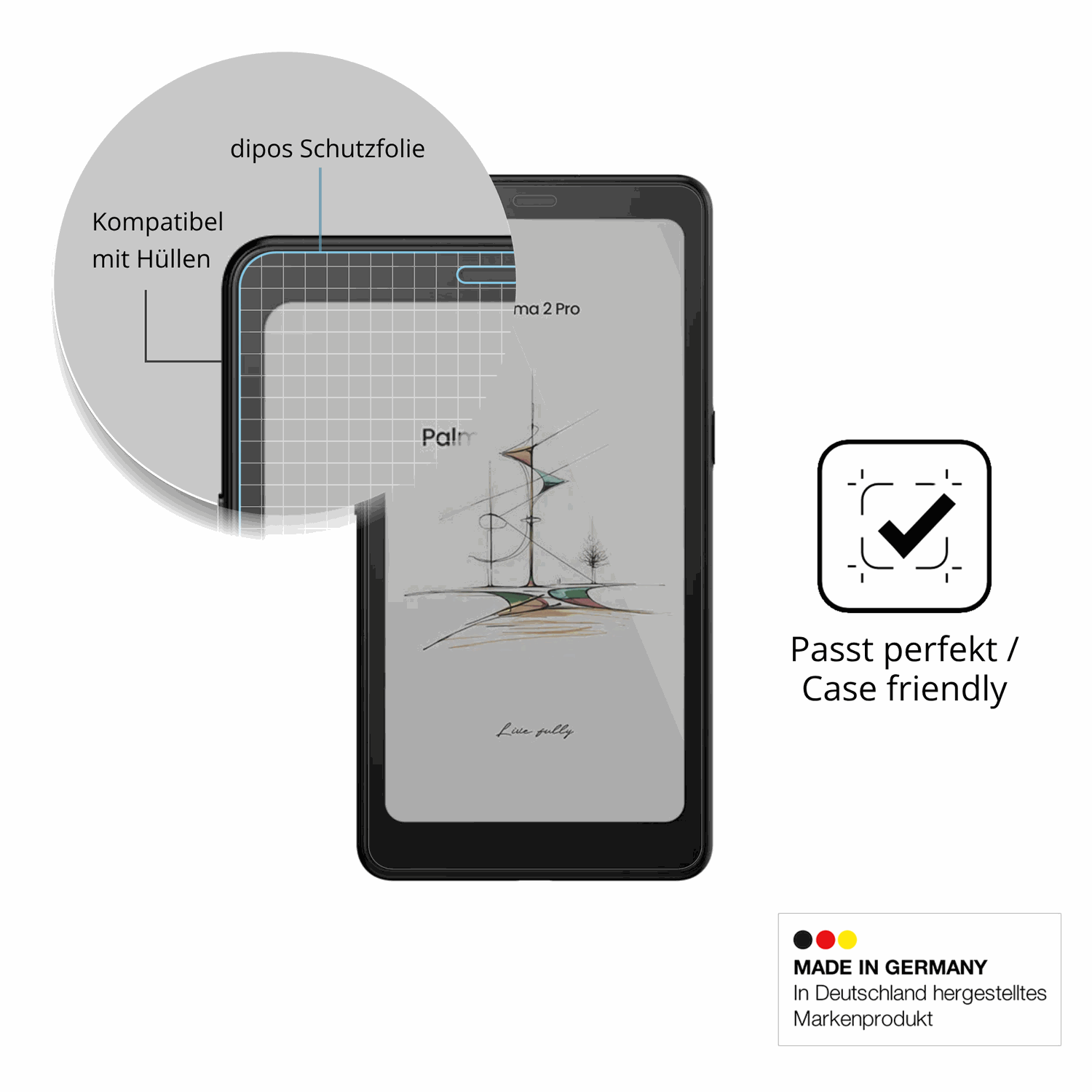 Schutzfolie mit optimaler Passform, zur Verwendung mit Hüllen geeignet