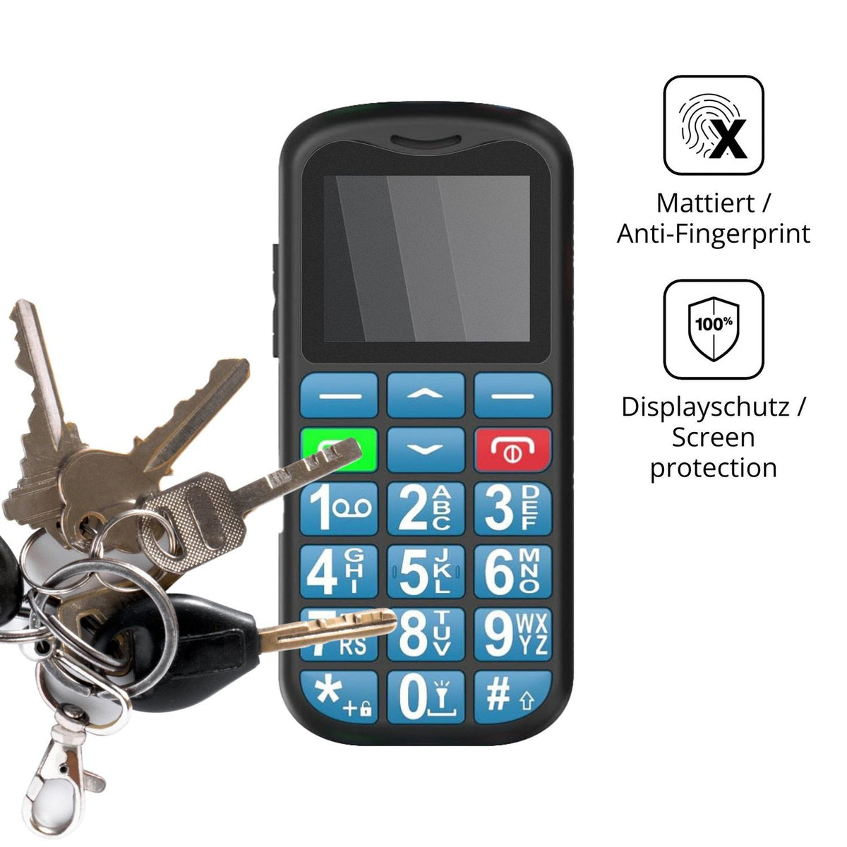 dipos Displayschutz für Bravonetix Seniorenhandy, mattierte Oberfläche, Blickschutzfilter und perfekter Passform