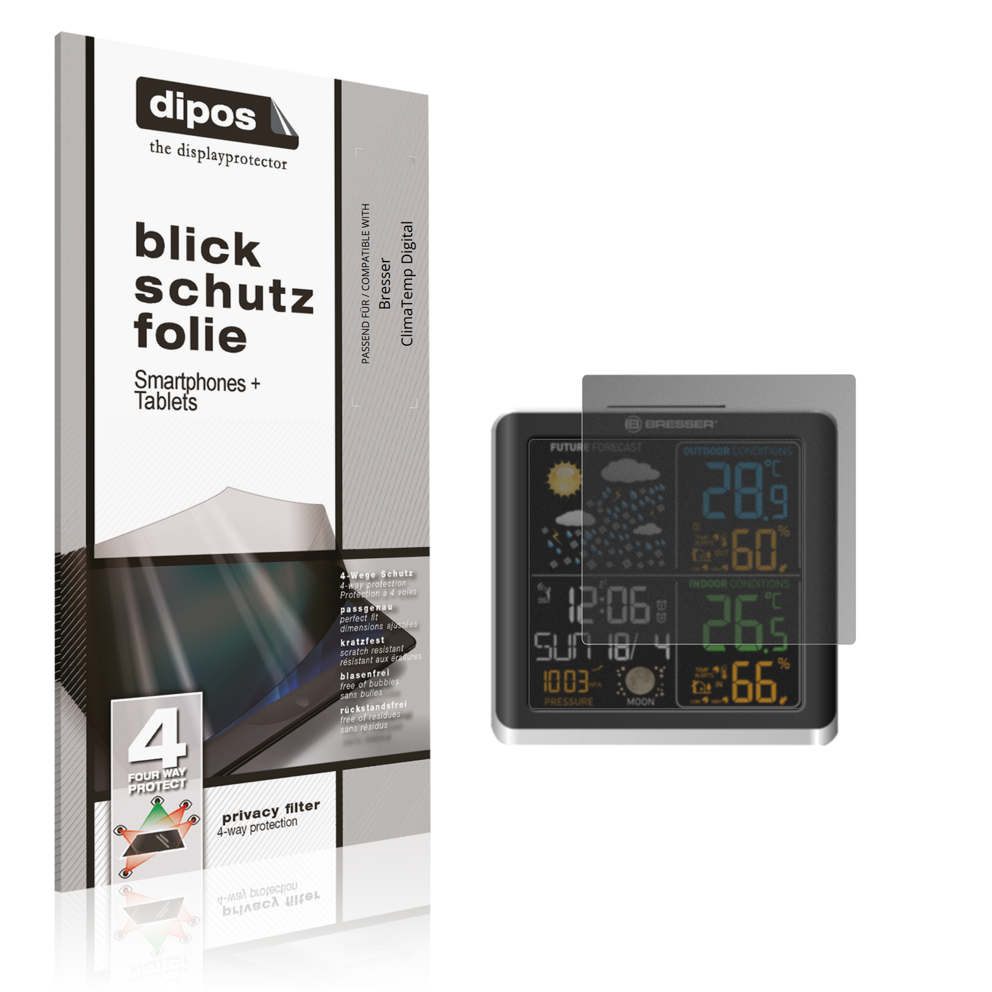 Blickschutzfolie von dipos passend für Bresser ClimaTemp Digital, präziser Zuschnitt und blasenfrei montiert