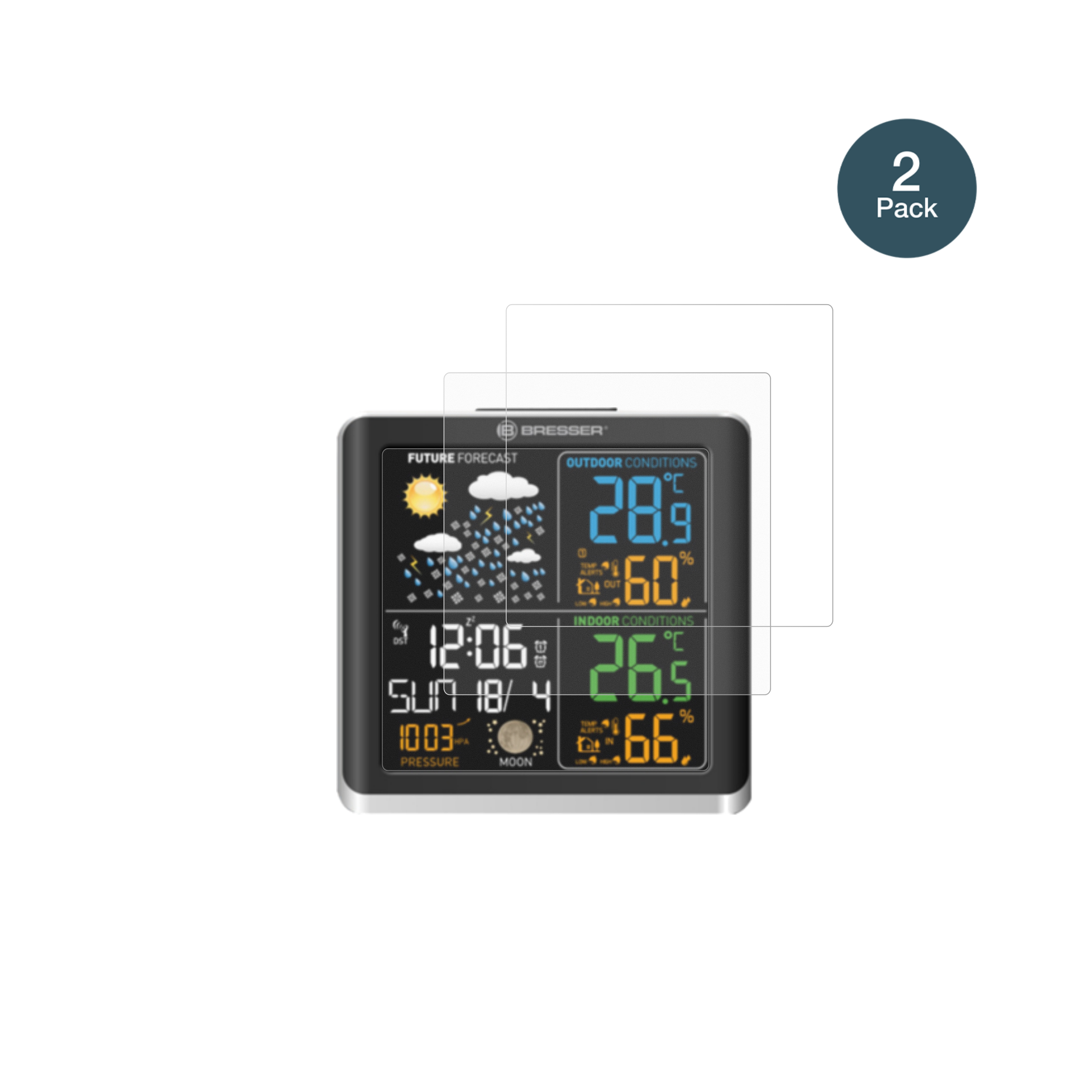 BresserClimaTemp Digital mit aufgebrachter dipos Panzerfolie, die lästige Fingerabdrücke minimiert