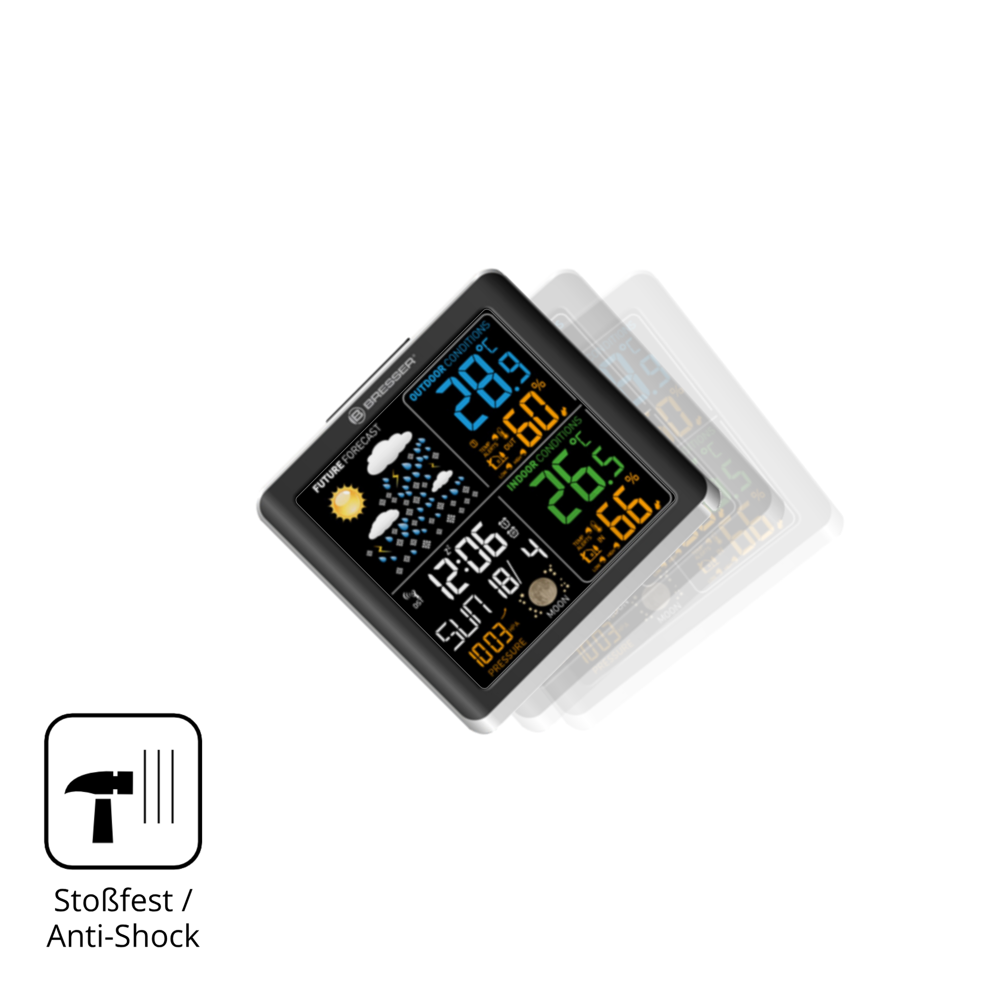 Schutz gegen Kratzer auf dem Bresser ClimaTemp Digital Glas durch Schlüssel, Stöße gegen die Tischkante oder Stürze