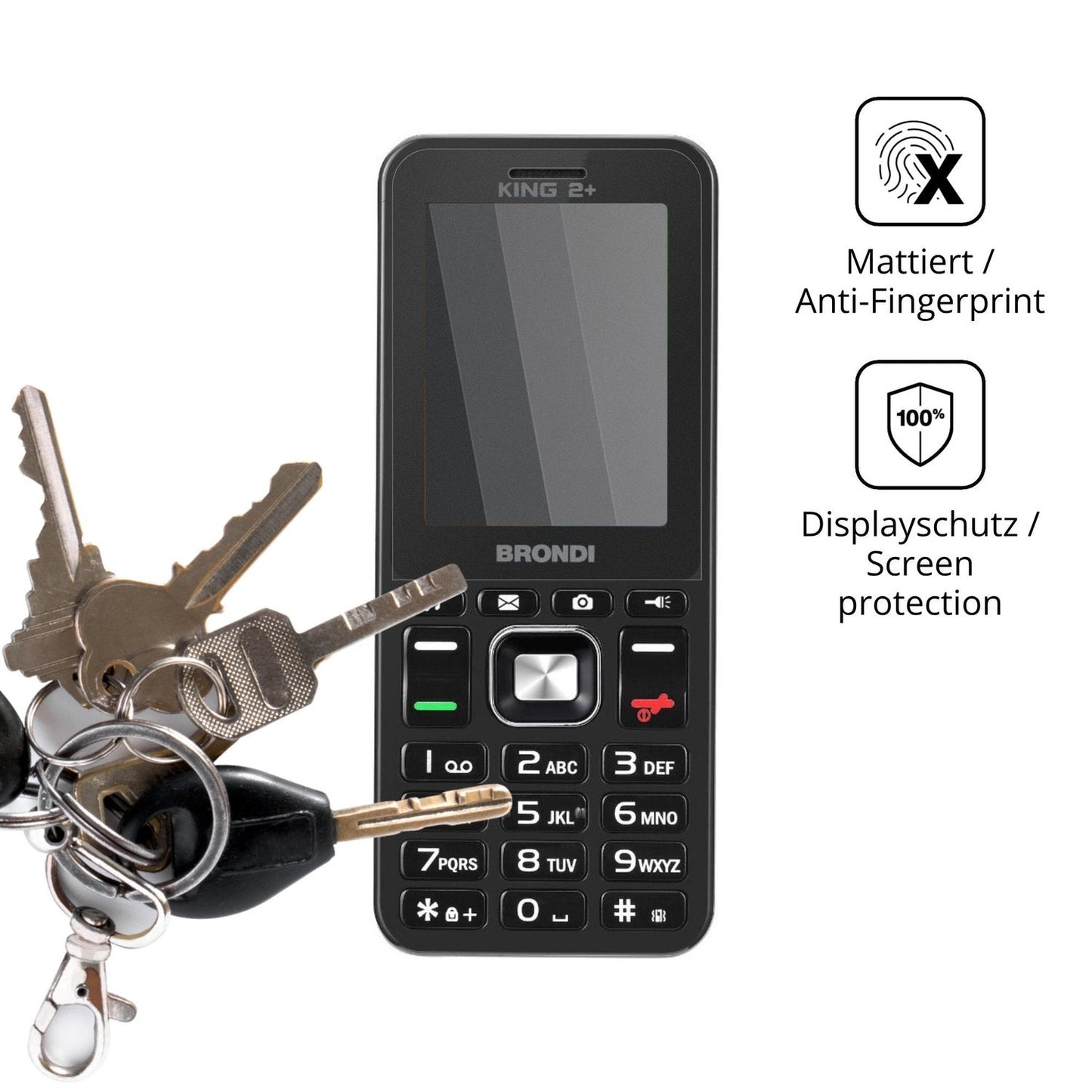 dipos Displayschutz für Brondi King 2 Plus, mattierte Oberfläche, Blickschutzfilter und perfekter Passform