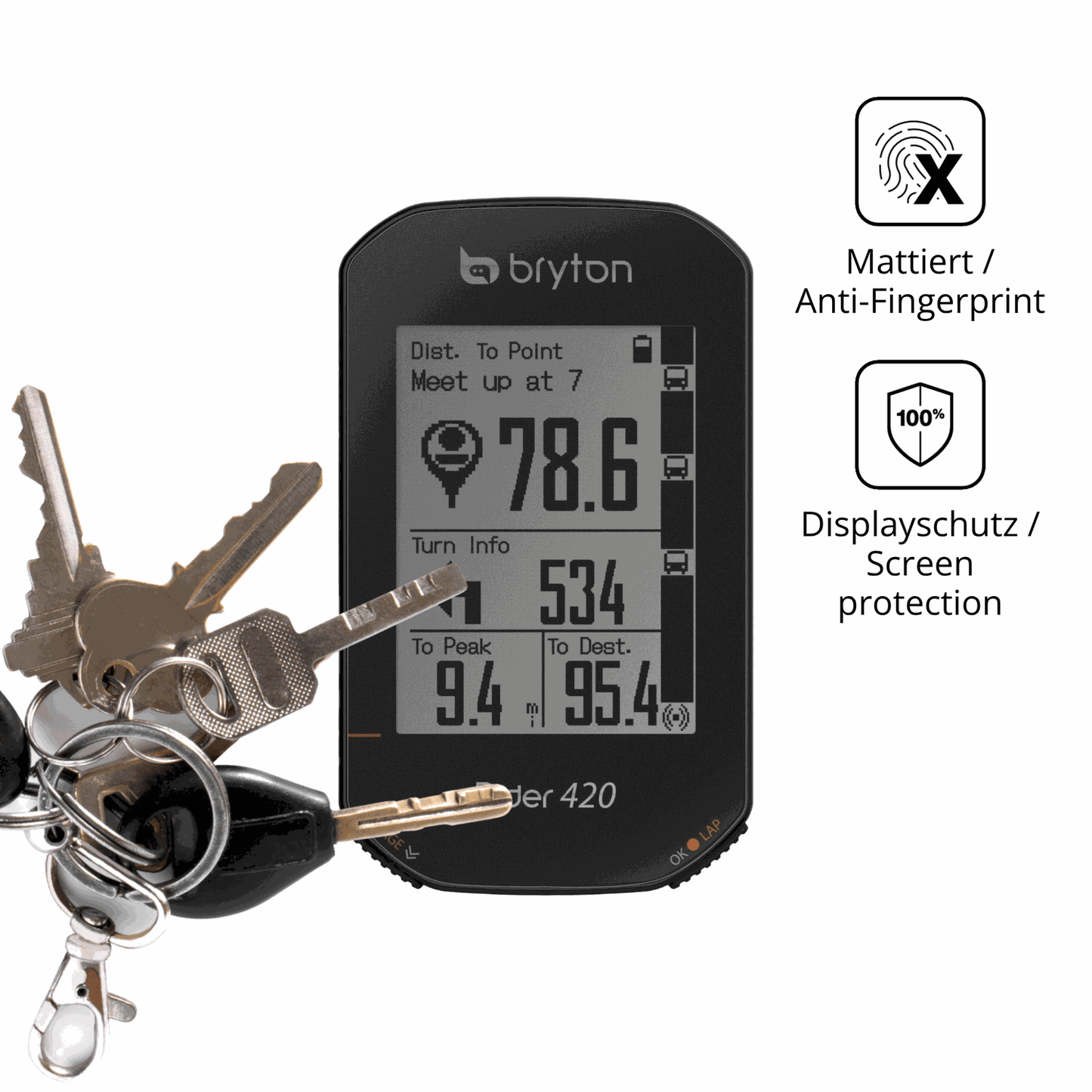 dipos Displayschutz für Bryton Rider 420, mattierte Oberfläche, Blickschutzfilter und perfekter Passform