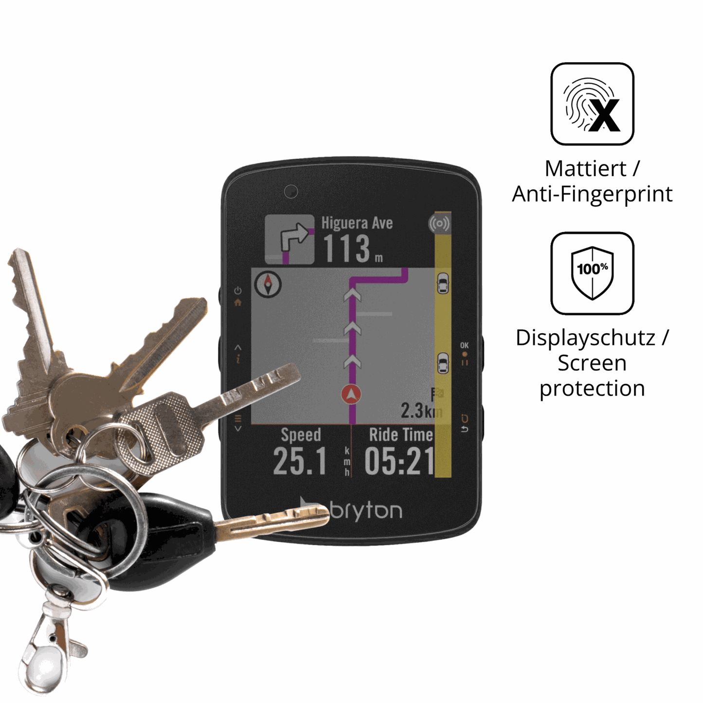 dipos Displayschutz für Bryton Rider 550, mattierte Oberfläche, Blickschutzfilter und perfekter Passform