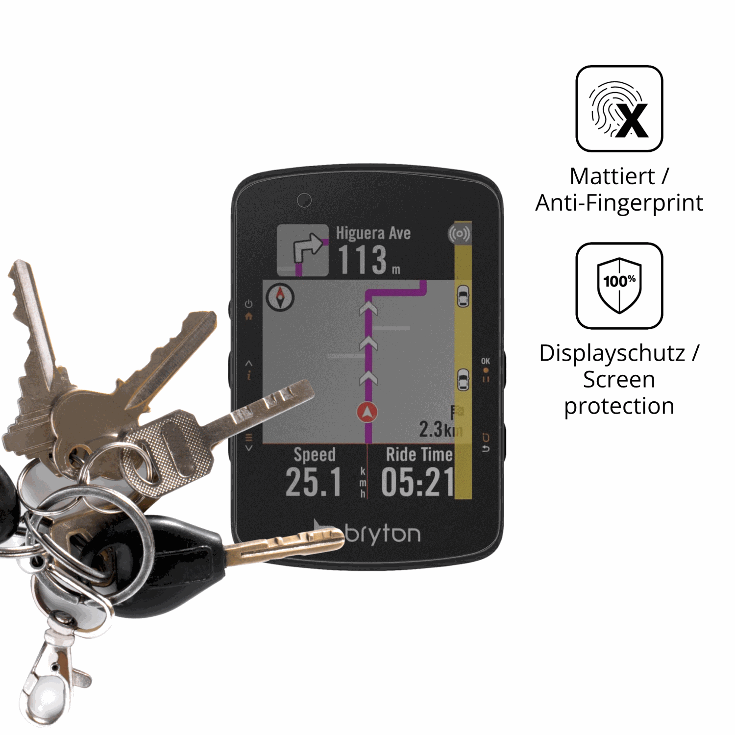 dipos Displayschutz für Bryton Rider 550, mattierte Oberfläche, Blickschutzfilter und perfekter Passform