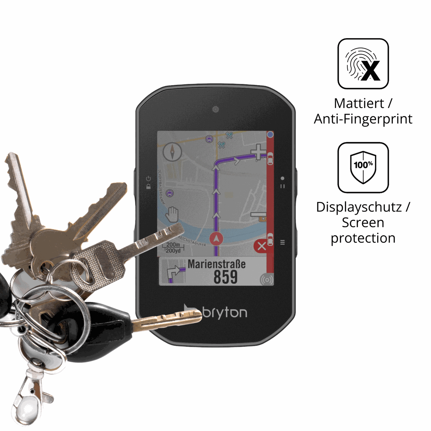 dipos Displayschutz für Bryton Rider S500, mattierte Oberfläche, Blickschutzfilter und perfekter Passform