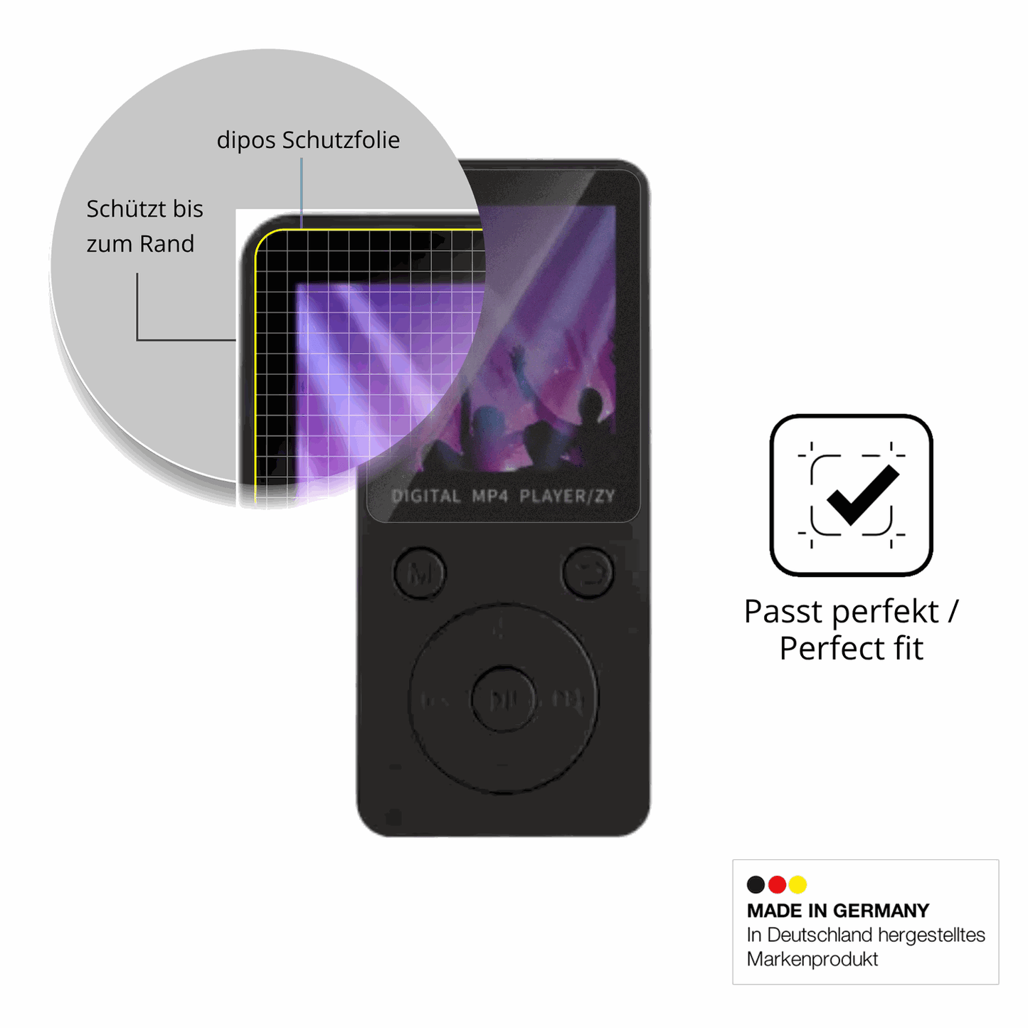 Schutz gegen Kratzer auf dem Aivane S11 MP3-Player Glas durch Schlüssel oder Ähnliches