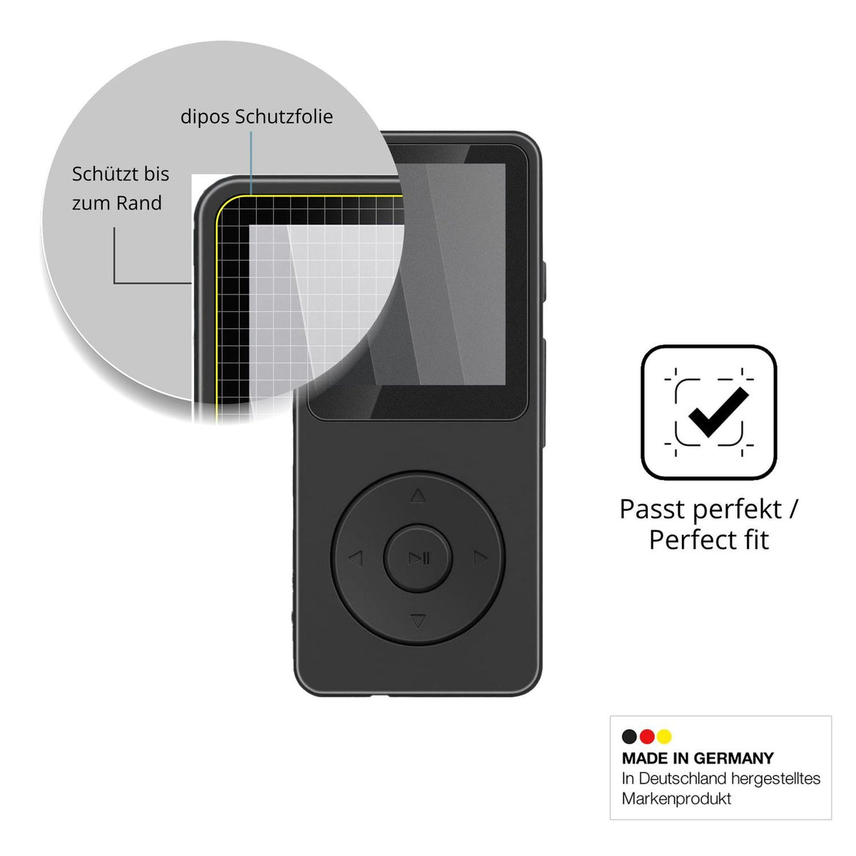 Schutz gegen Kratzer auf dem Aroeally MP3-01F Glas durch Schlüssel oder Ähnliches