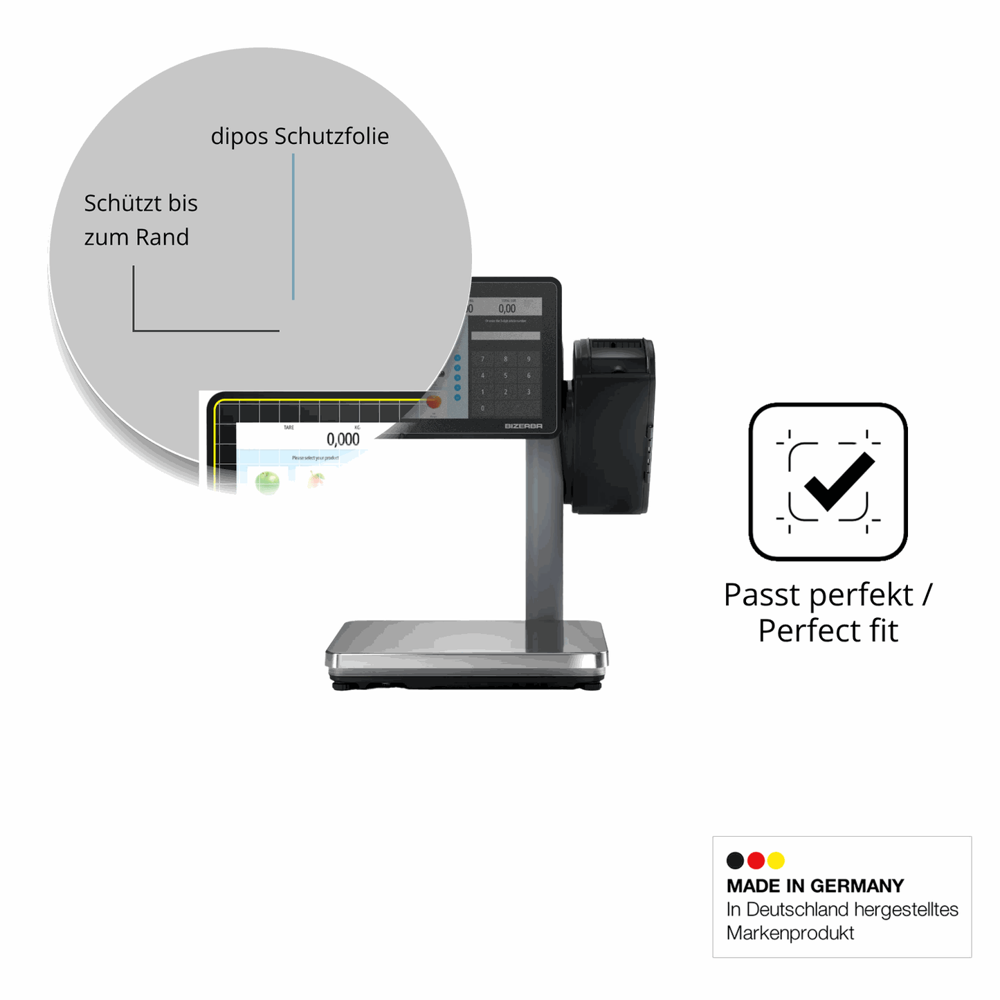 Schutz gegen Kratzer auf dem Bizerba Q1 expert 800 12.1 Zoll Glas durch Schlüssel oder Ähnliches