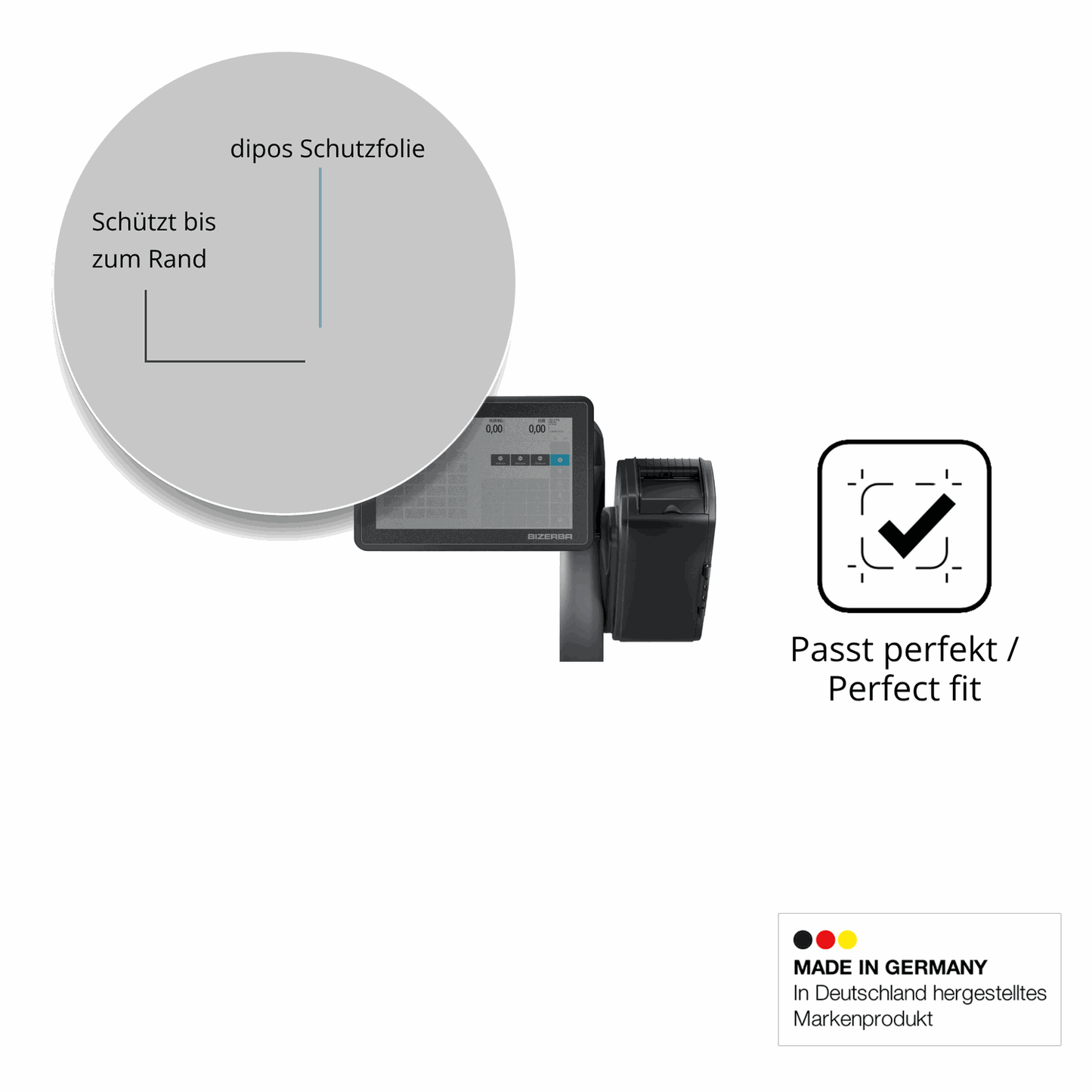 Schutz gegen Kratzer auf dem Bizerba Q1 pro 800 12.1 Zoll Glas durch Schlüssel oder Ähnliches