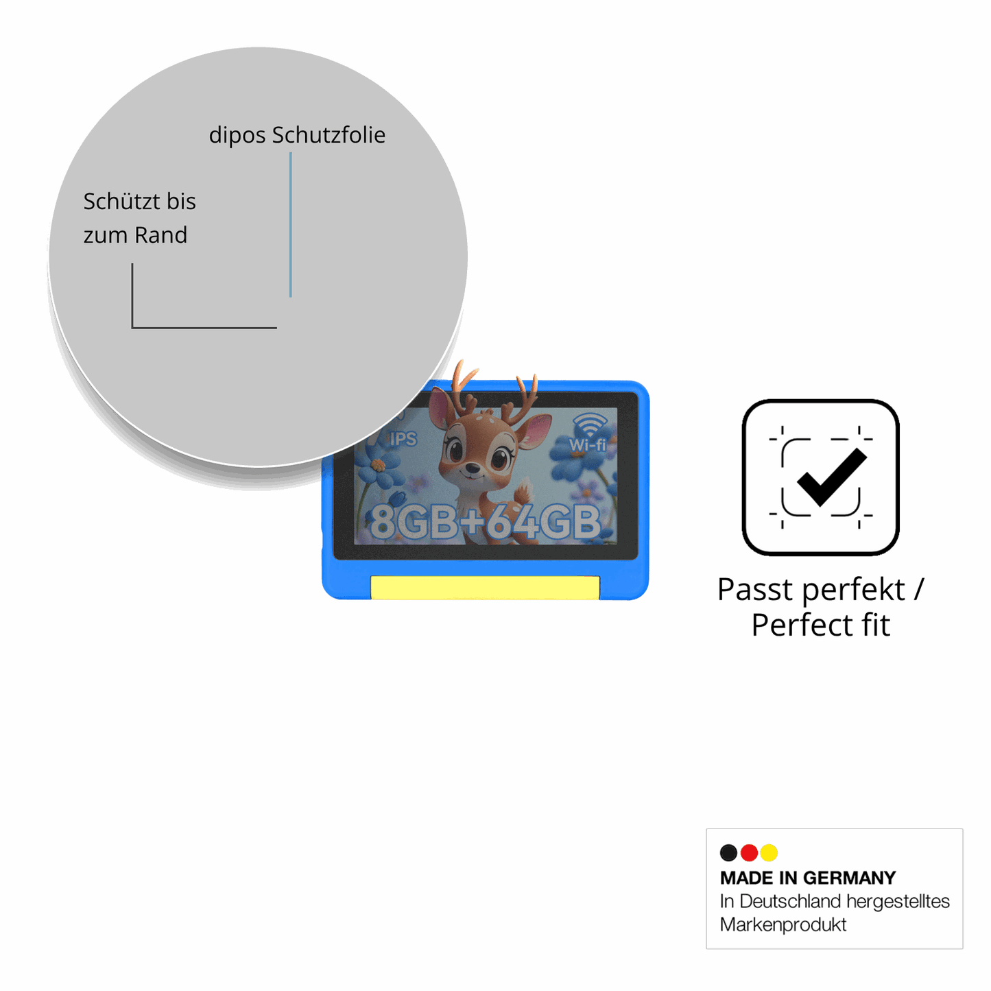 Schutz gegen Kratzer auf dem Bufo Kids Tablet 7 Zoll Glas durch Schlüssel oder Ähnliches