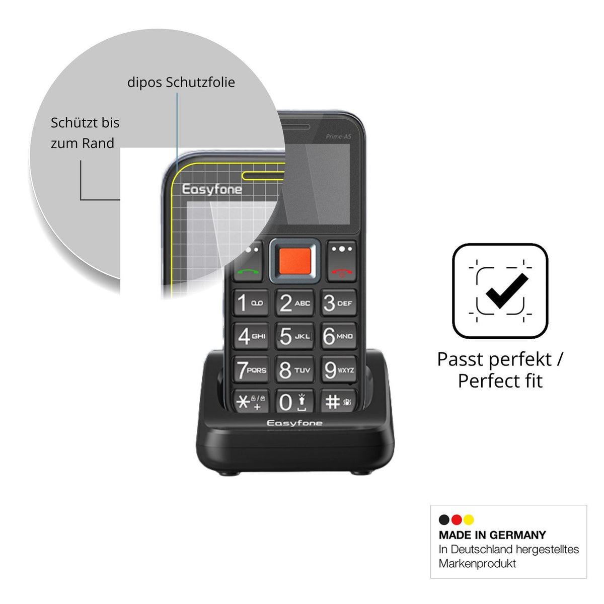 Schutz gegen Kratzer auf dem Easyfone Prime T5 Glas durch Schlüssel oder Ähnliches