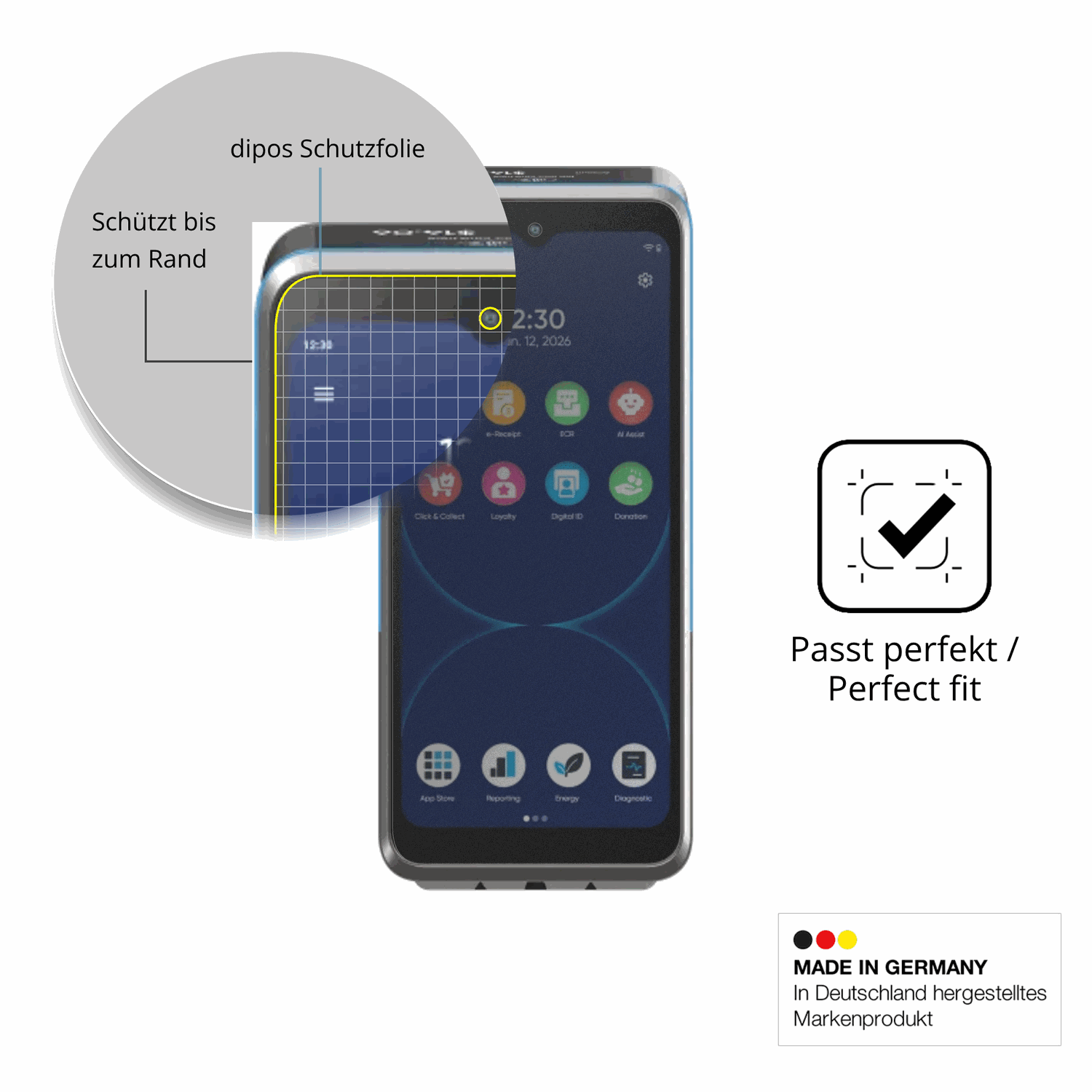 Schutz gegen Kratzer auf dem Ingenico Axium DX8 Glas durch Schlüssel oder Ähnliches