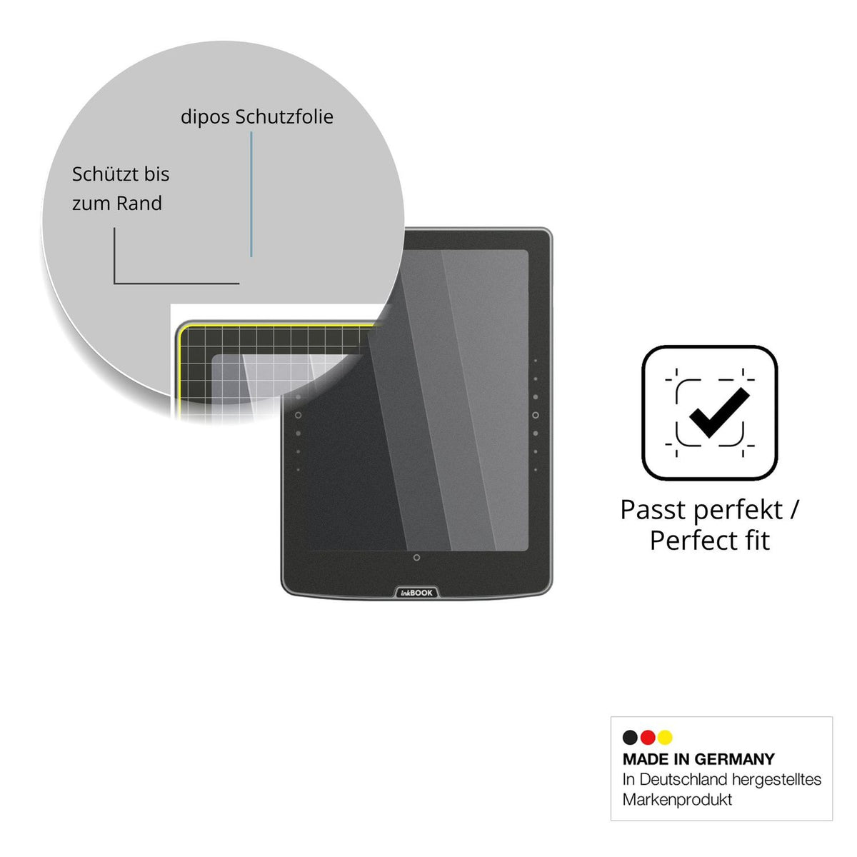 Schutz gegen Kratzer auf dem inkBOOK Solaris Glas durch Schlüssel oder Ähnliches
