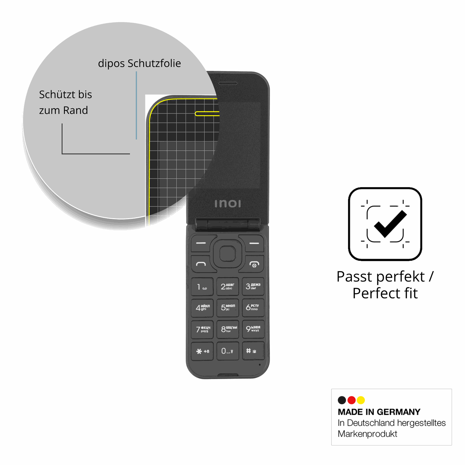Schutz gegen Kratzer auf dem INOI 284 Flip 4G Glas durch Schlüssel oder Ähnliches